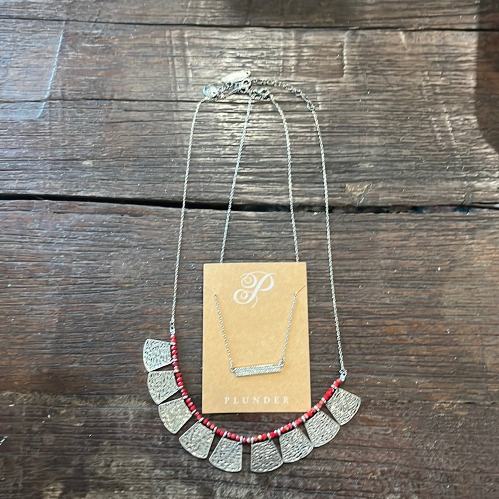 Plunder, silver necklaces, one with rhinestones, other with beads